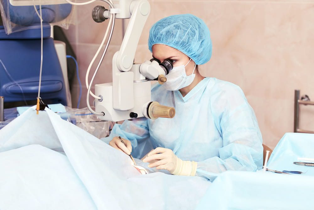 Surgeon performing PRK eye surgery.